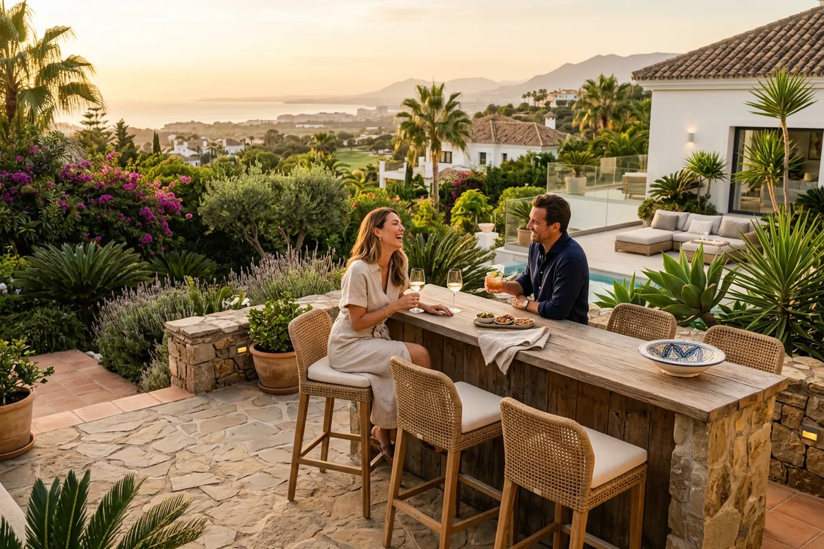 Outdoor Bar Furniture setup on a Mediterranean terrace in Nueva Andalucía, Costa del Sol