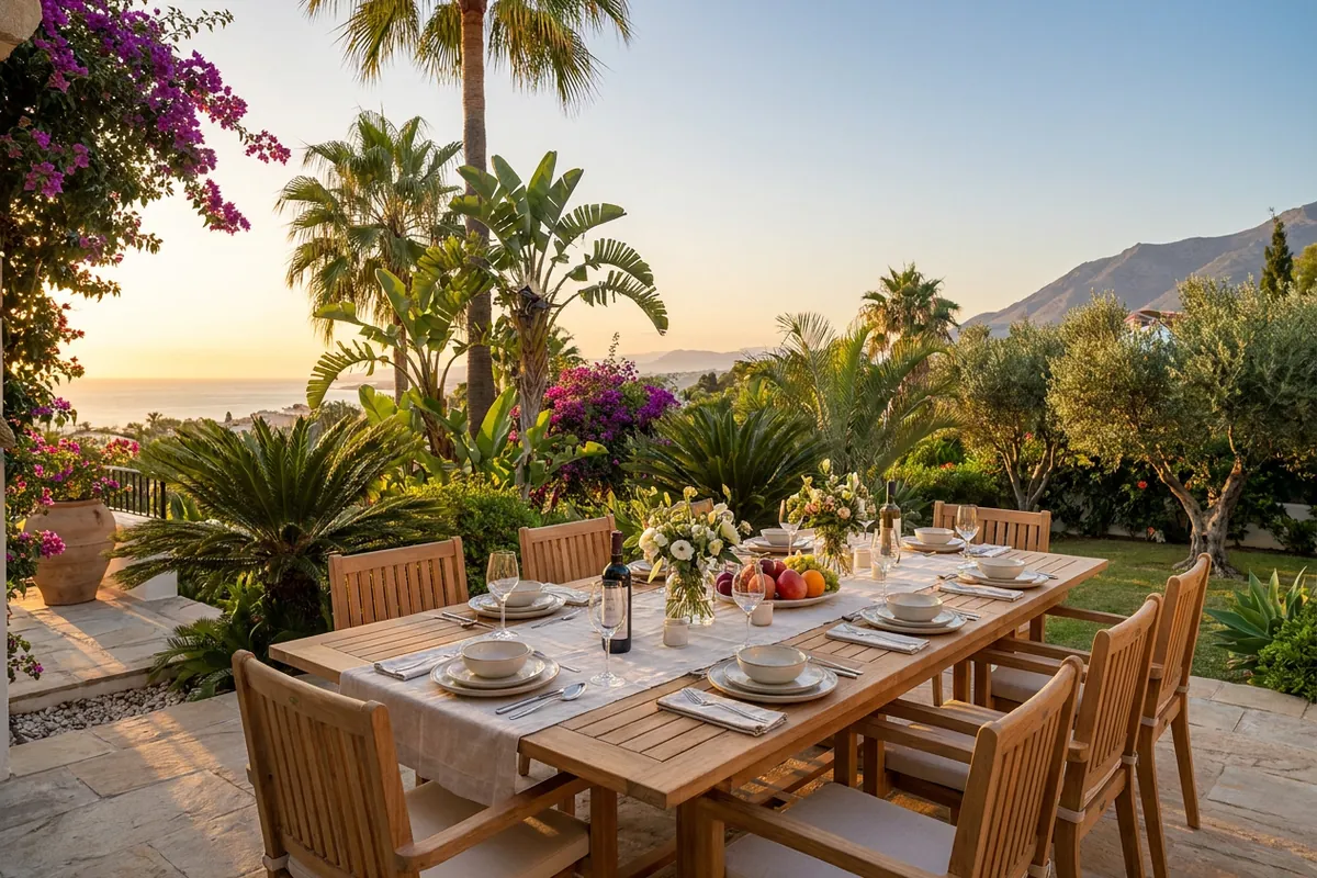 Outdoor Dining Sets setup on a Mediterranean terrace in Nueva Andalucía, Costa del Sol