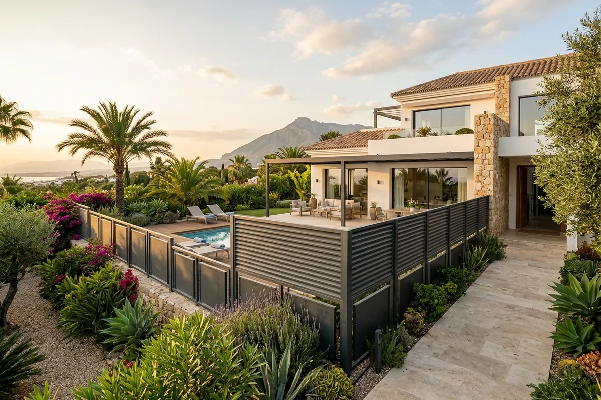 Garden Fencing & Privacy Screens setup on a Mediterranean terrace in Nueva Andalucía, Costa del Sol