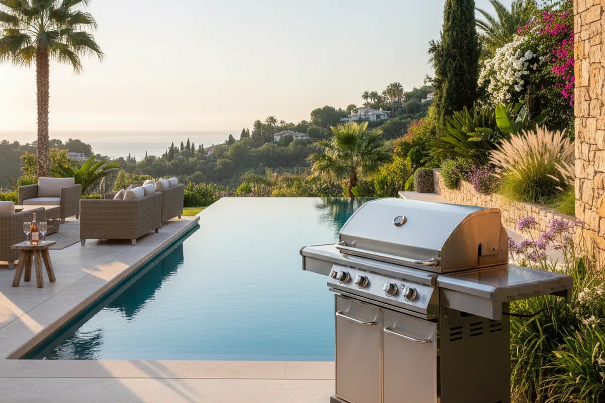 Gas BBQs setup on a Mediterranean terrace in Nueva Andalucía, Costa del Sol
