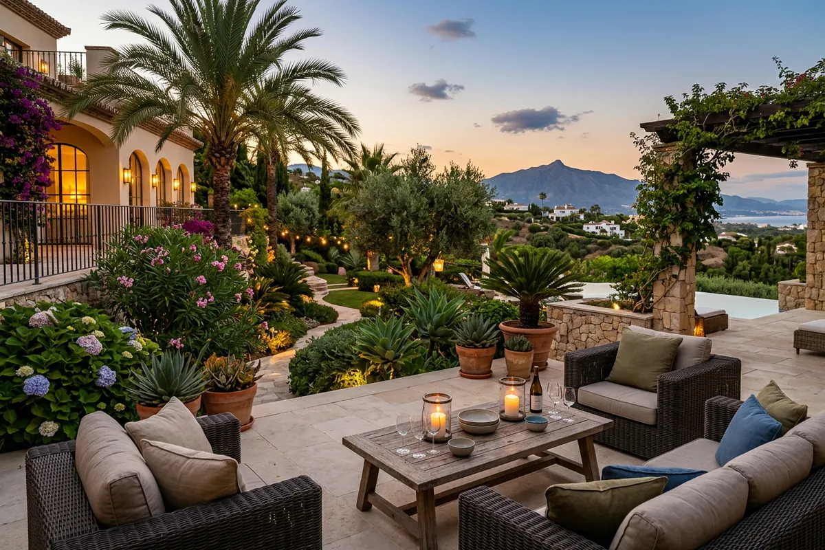 Outdoor Lighting setup on a Mediterranean terrace in Nueva Andalucía, Costa del Sol