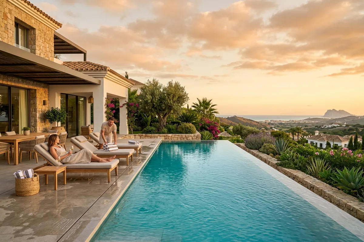 Swimming Pools setup on a Mediterranean terrace in Nueva Andalucía, Costa del Sol