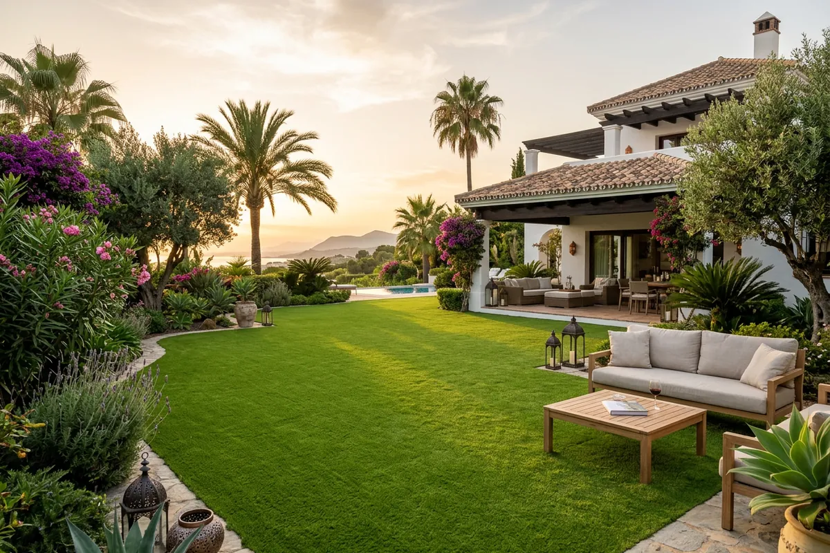 Artificial Grass & Landscaping setup on a Mediterranean terrace in San Pedro de Alcántara, Costa del Sol