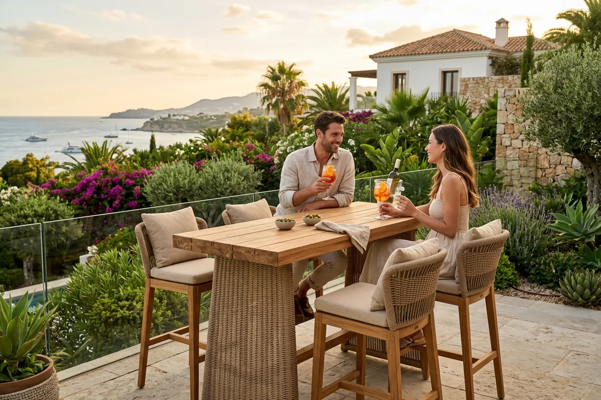 Outdoor Bar Furniture setup on a Mediterranean terrace in San Pedro de Alcántara, Costa del Sol