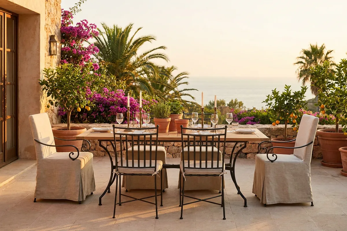 Outdoor Dining Sets setup on a Mediterranean terrace in San Pedro de Alcántara, Costa del Sol