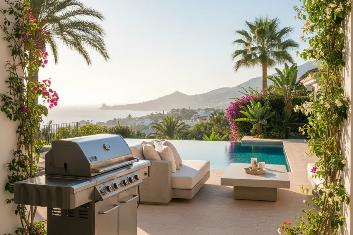 Gas BBQs setup on a Mediterranean terrace in San Pedro de Alcántara, Costa del Sol