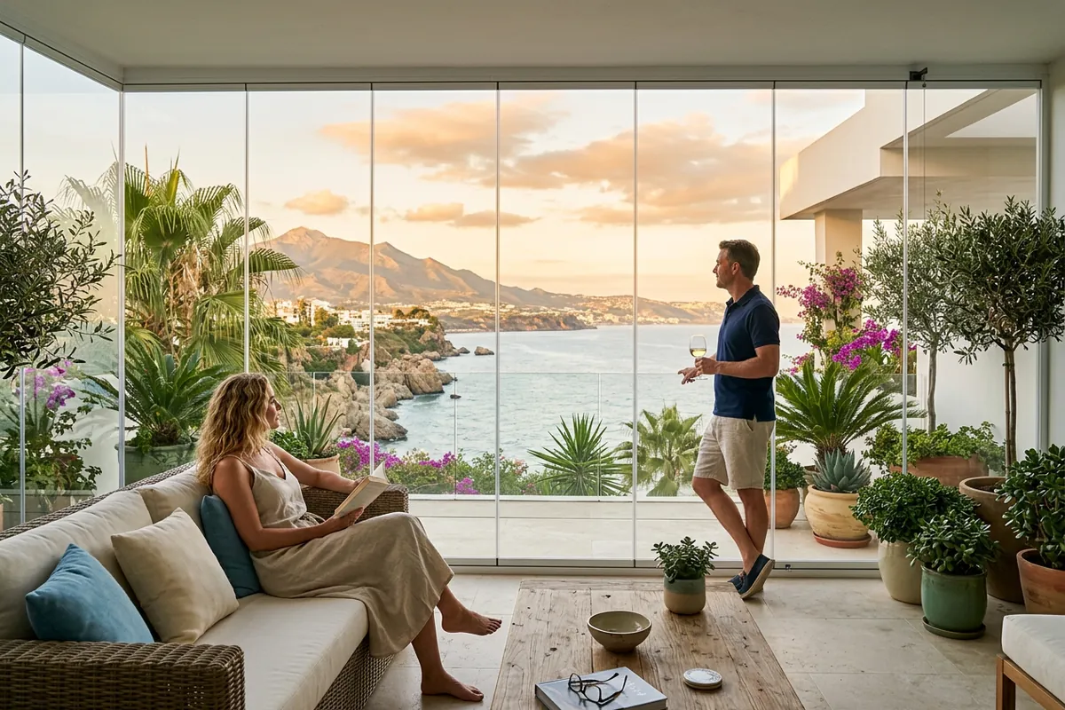Glass Curtains & Glass Rooms setup on a Mediterranean terrace in San Pedro de Alcántara, Costa del Sol