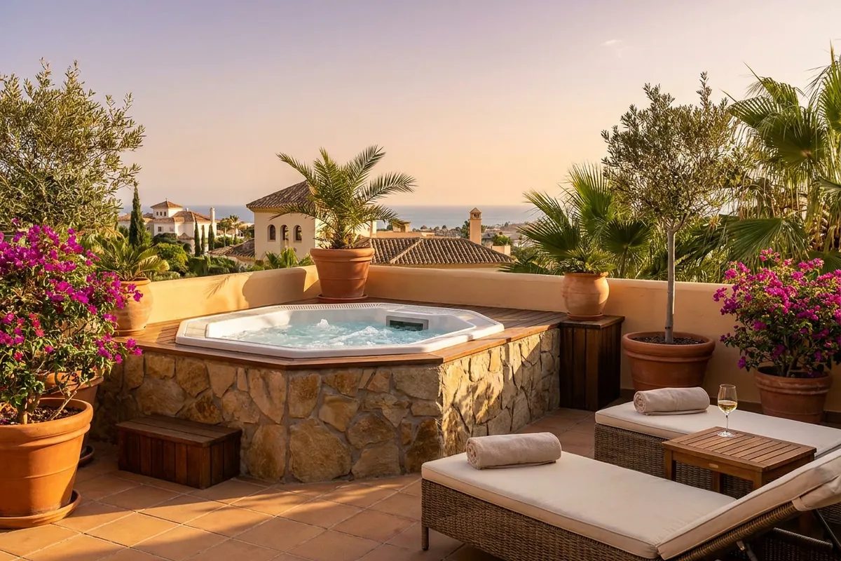 Hot Tubs & Swim Spas setup on a Mediterranean terrace in San Pedro de Alcántara, Costa del Sol