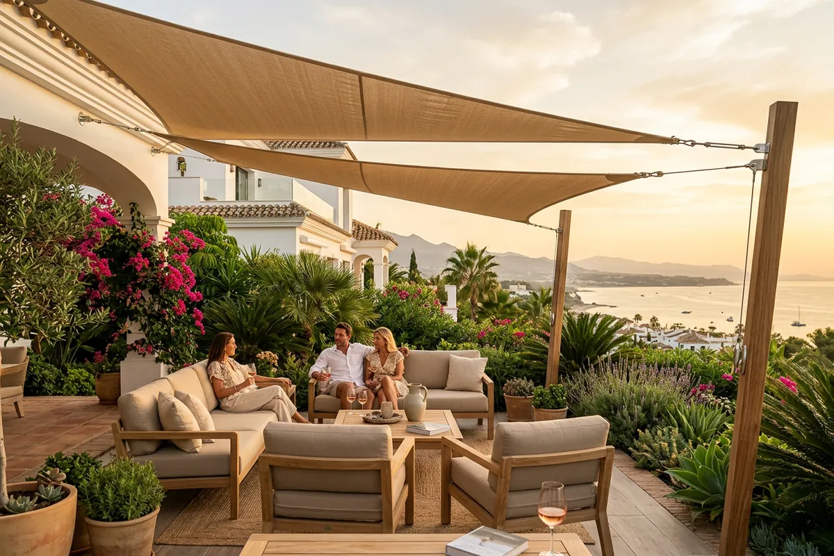 Shade Sails setup on a Mediterranean terrace in San Pedro de Alcántara, Costa del Sol