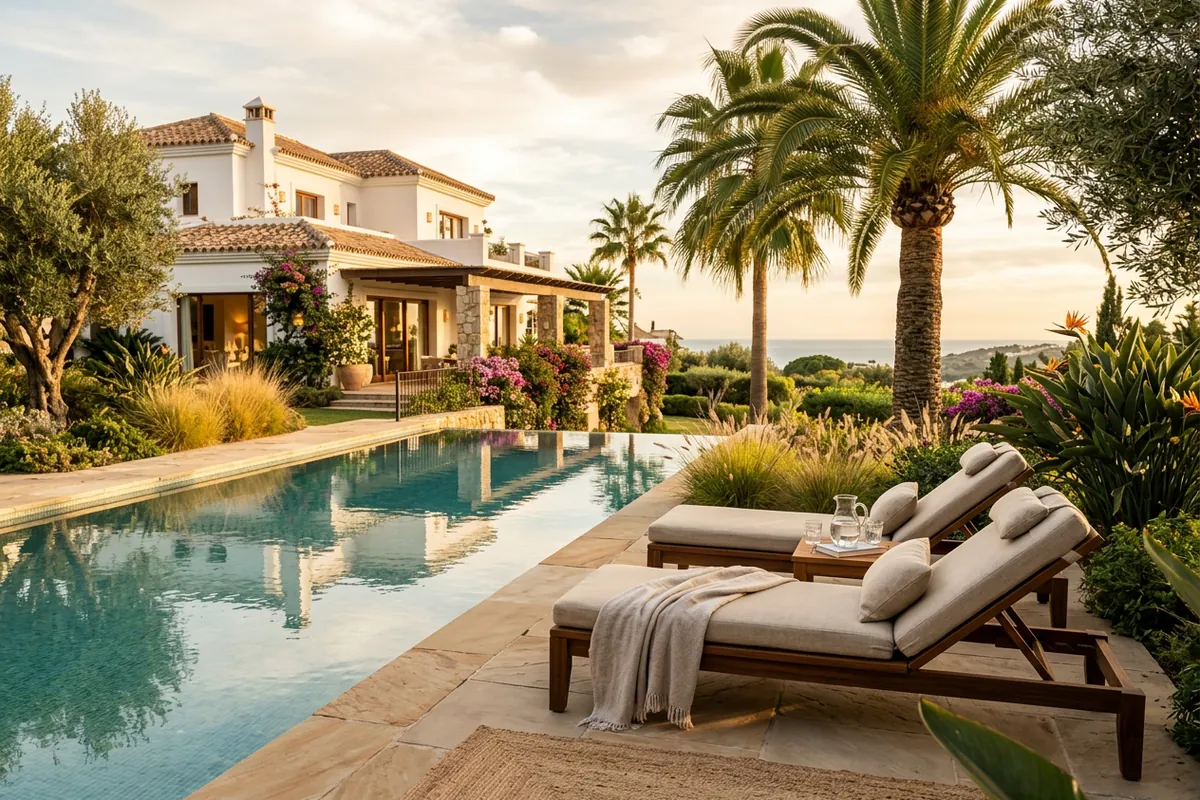 Sun Loungers & Daybeds setup on a Mediterranean terrace in San Pedro de Alcántara, Costa del Sol