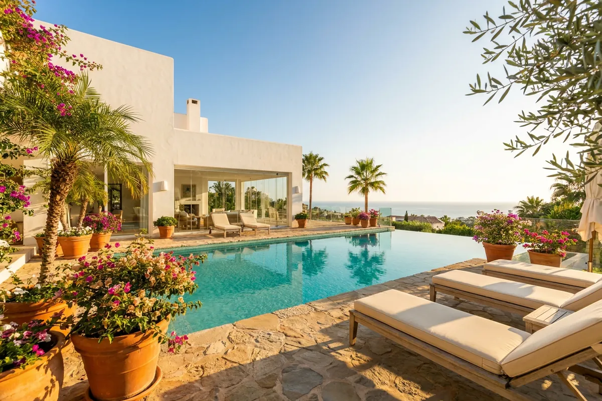 Swimming Pools setup on a Mediterranean terrace in San Pedro de Alcántara, Costa del Sol