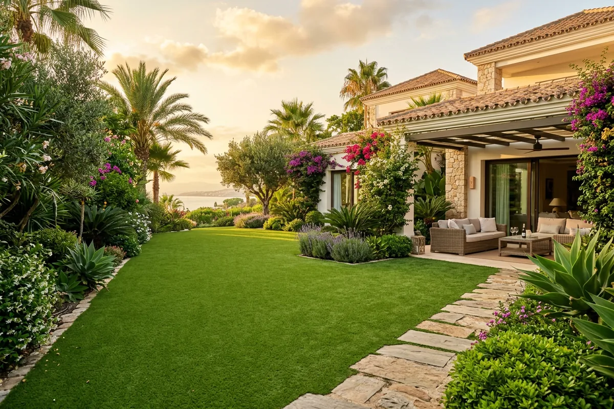 Artificial Grass & Landscaping setup on a Mediterranean terrace in Sotogrande, Costa del Sol