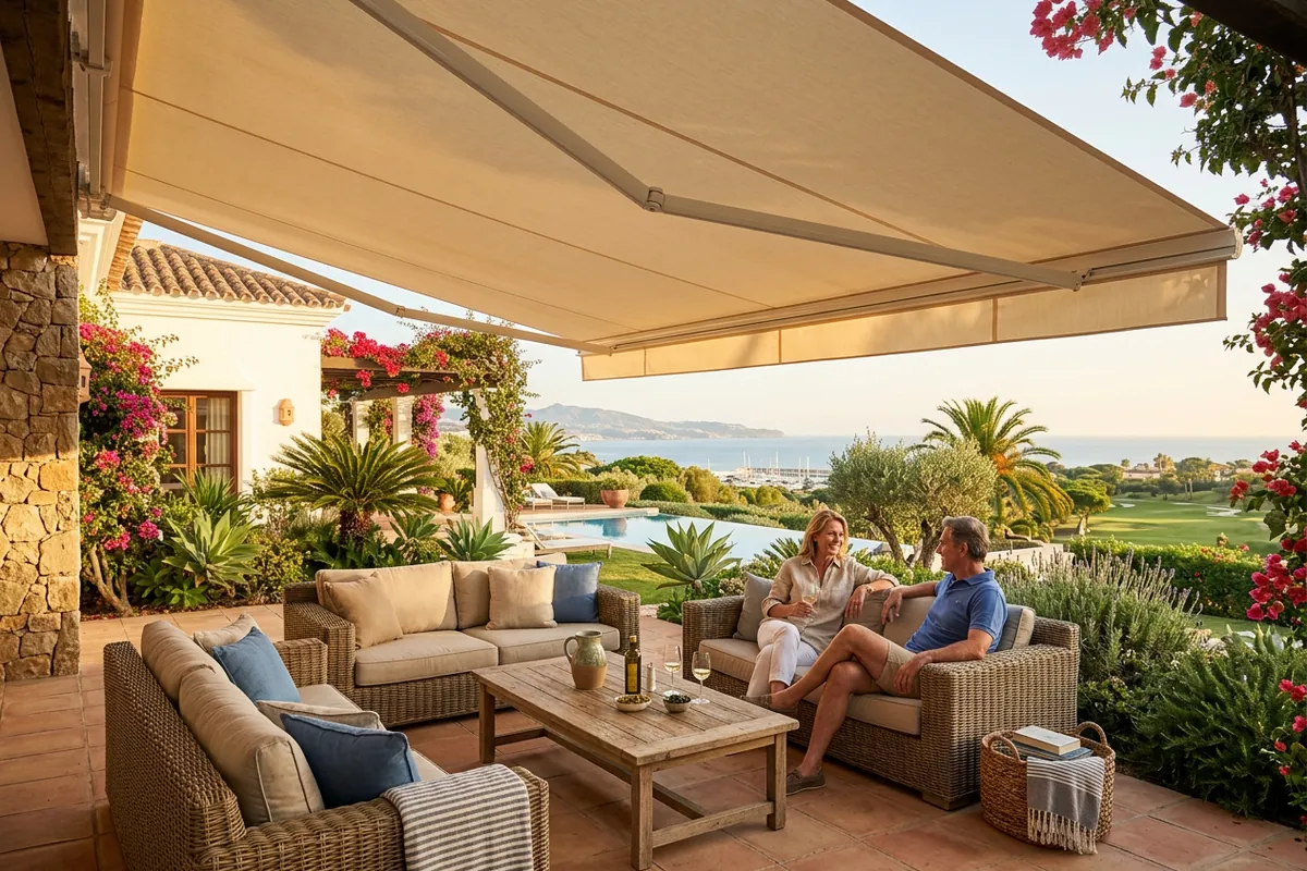 Awnings & Toldos setup on a Mediterranean terrace in Sotogrande, Costa del Sol