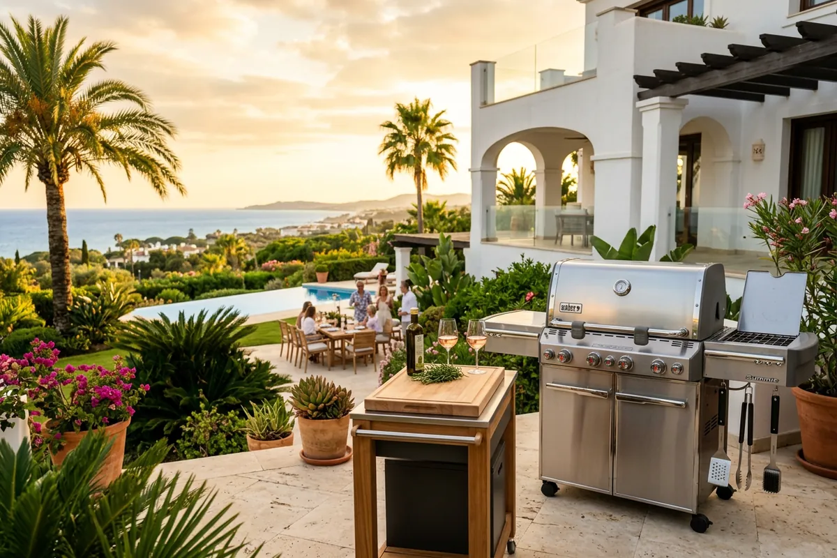 Gas BBQs setup on a Mediterranean terrace in Sotogrande, Costa del Sol