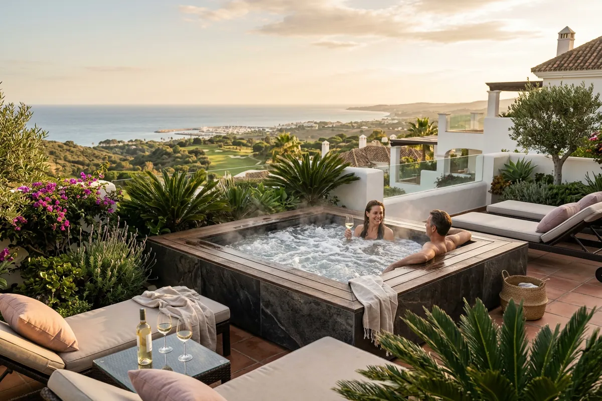 Hot Tubs & Swim Spas setup on a Mediterranean terrace in Sotogrande, Costa del Sol