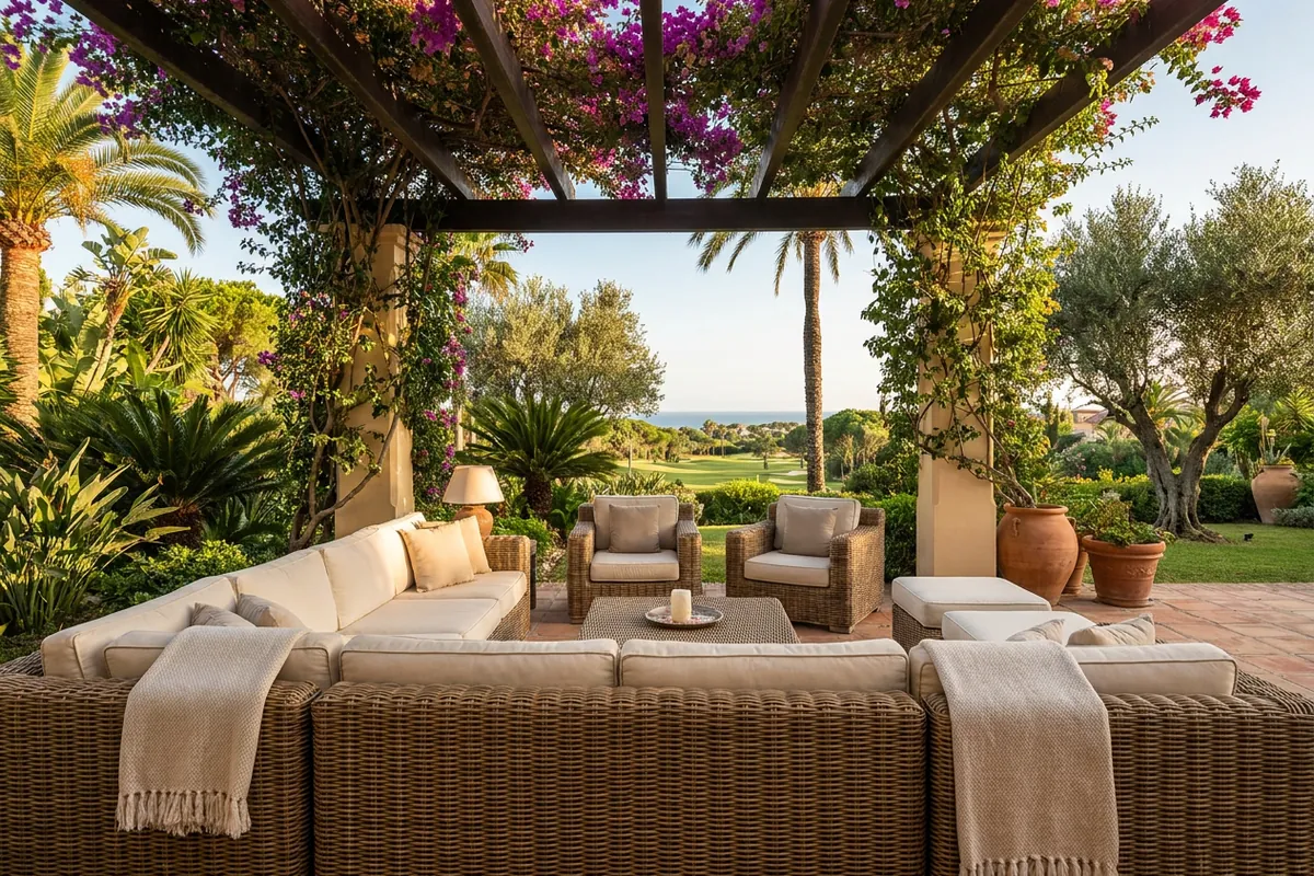 Rattan Lounge Sets setup on a Mediterranean terrace in Sotogrande, Costa del Sol