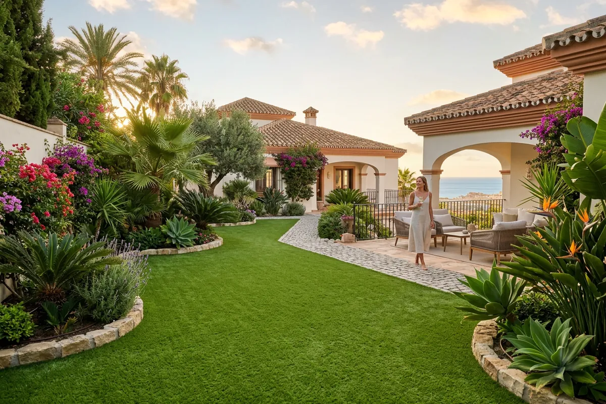 Artificial Grass & Landscaping setup on a Mediterranean terrace in Torremolinos, Costa del Sol