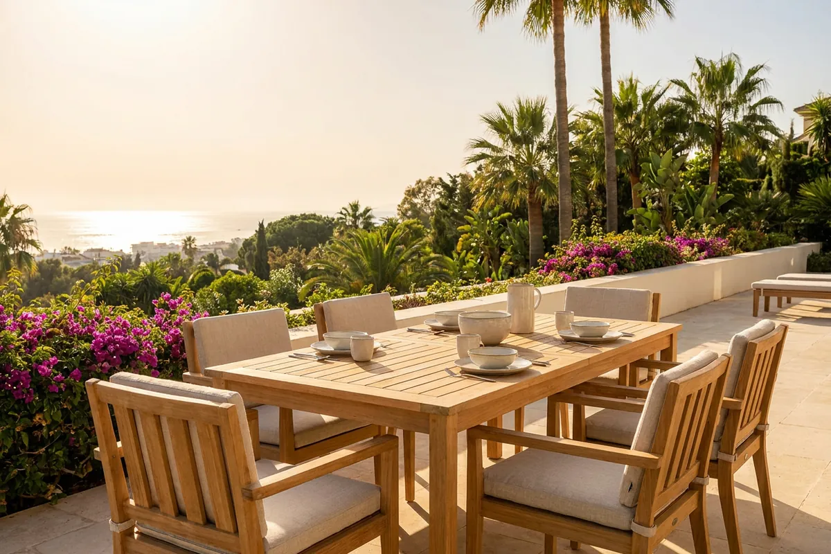 Outdoor Dining Sets setup on a Mediterranean terrace in Torremolinos, Costa del Sol