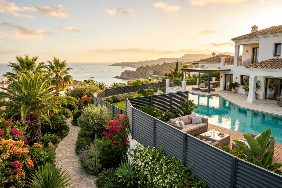 Garden Fencing & Privacy Screens setup on a Mediterranean terrace in Torremolinos, Costa del Sol