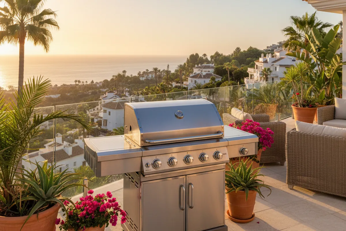 Gas BBQs setup on a Mediterranean terrace in Torremolinos, Costa del Sol