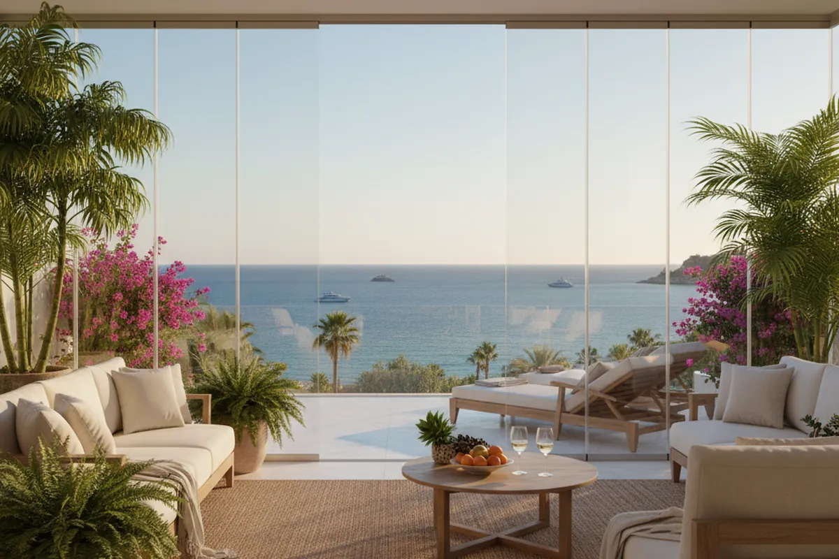 Glass Curtains & Glass Rooms setup on a Mediterranean terrace in Torremolinos, Costa del Sol