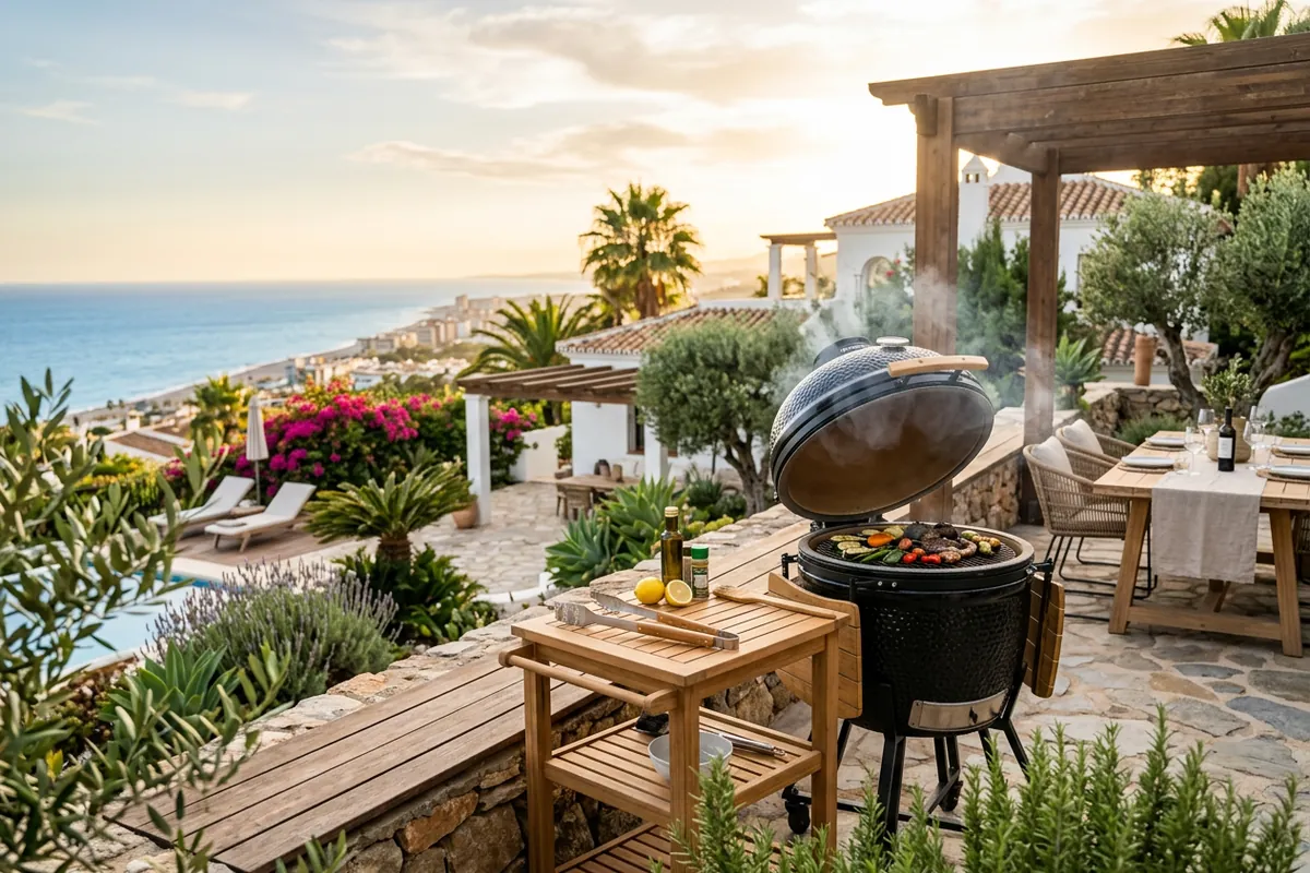 Kamado BBQs setup on a Mediterranean terrace in Torremolinos, Costa del Sol