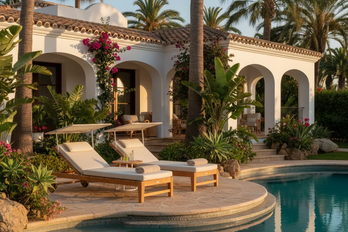 Sun Loungers & Daybeds setup on a Mediterranean terrace in Torremolinos, Costa del Sol