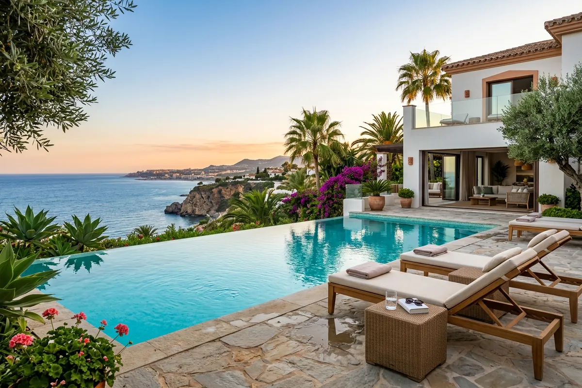 Swimming Pools setup on a Mediterranean terrace in Torremolinos, Costa del Sol