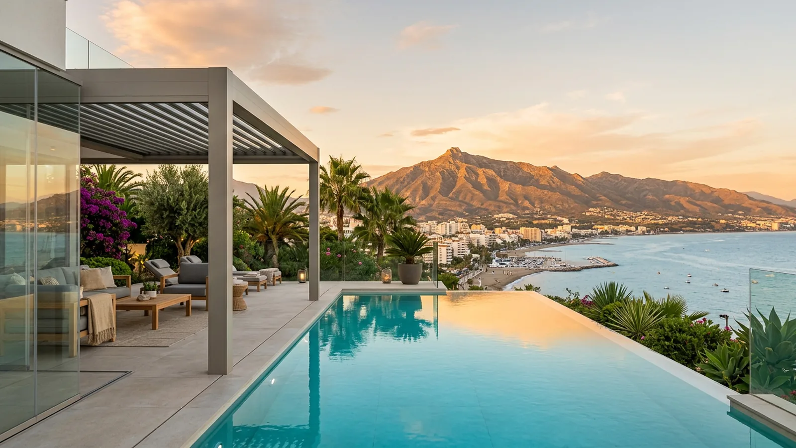 Outdoor living terrace with artificial grass & landscaping in Fuengirola, Costa del Sol, Spain