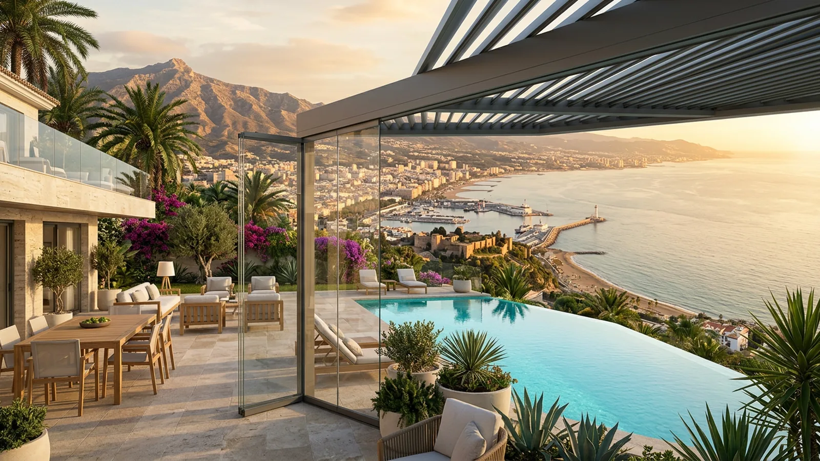 Outdoor living terrace with artificial grass & landscaping in Málaga, Costa del Sol, Spain